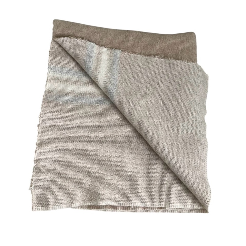 Handmade Handwoven Wool Striped Throw Blanket Tan Grey - Picture 8 of 11